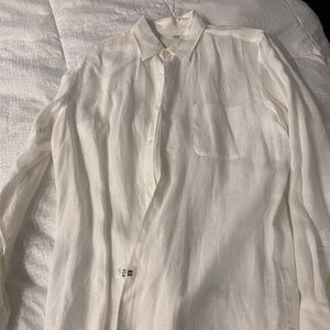 MENS UNIQLO LINEN BUTTON DOWN WHITE SIZE LARGE